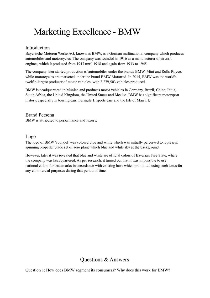 BMW Case Study - Solved - Page 1