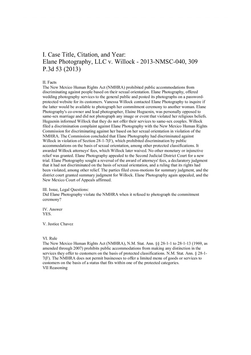 Elane Photography, LLC v. Willock - Page 1