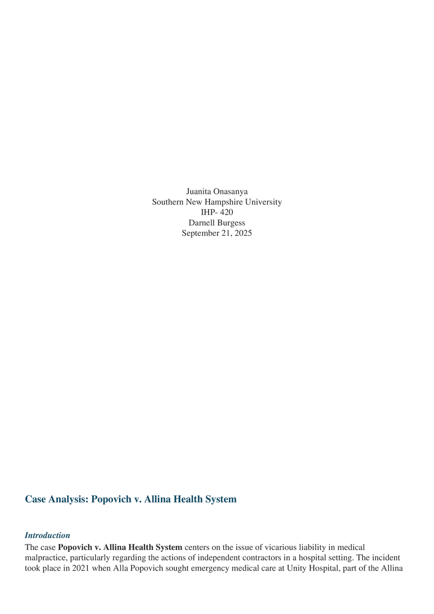 Case Analysis Popovich v. Allina Health System - Page 1