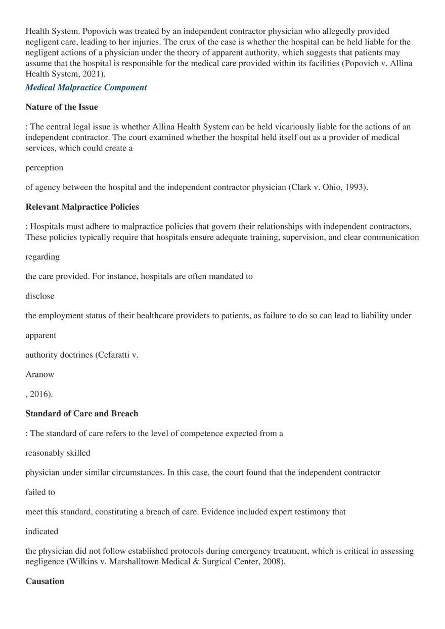Case Analysis Popovich v. Allina Health System - Page 2