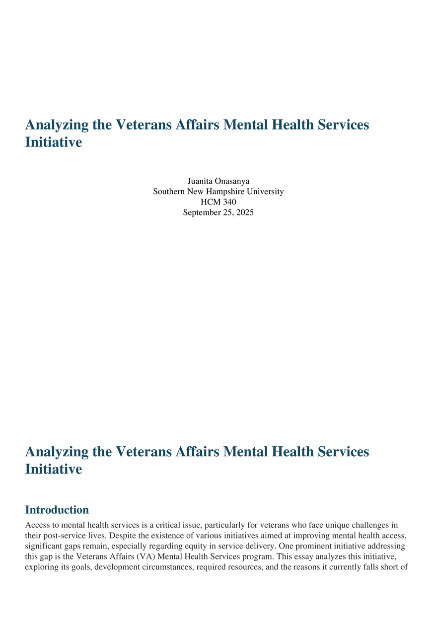 Analyzing the Veterans Affairs Mental Health Services Initiative - Page 1