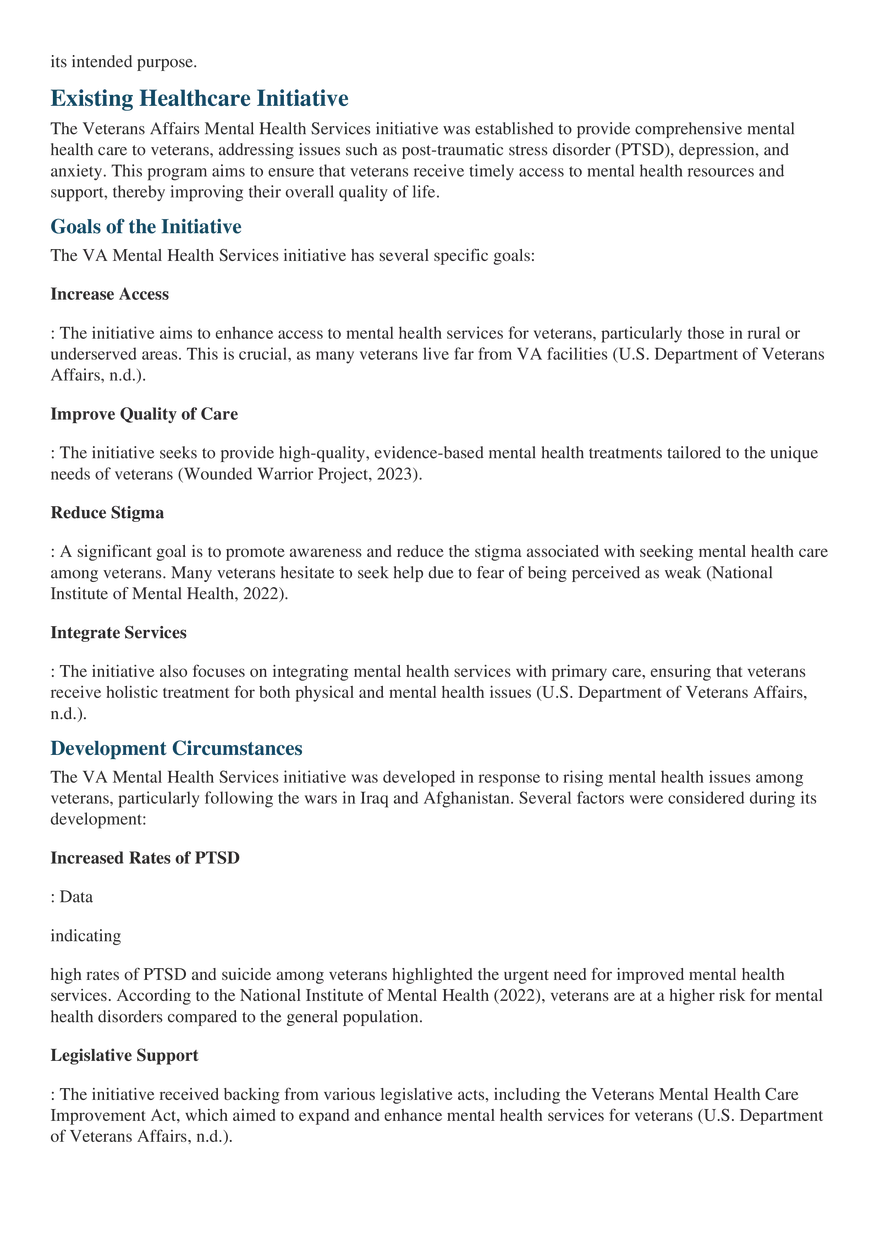 Analyzing the Veterans Affairs Mental Health Services Initiative - Page 2