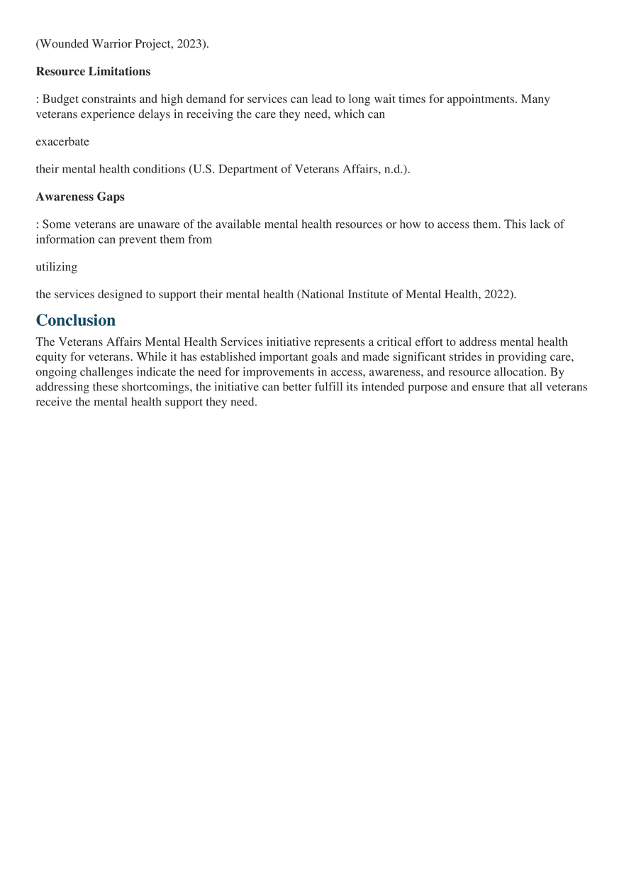 Analyzing the Veterans Affairs Mental Health Services Initiative - Page 4