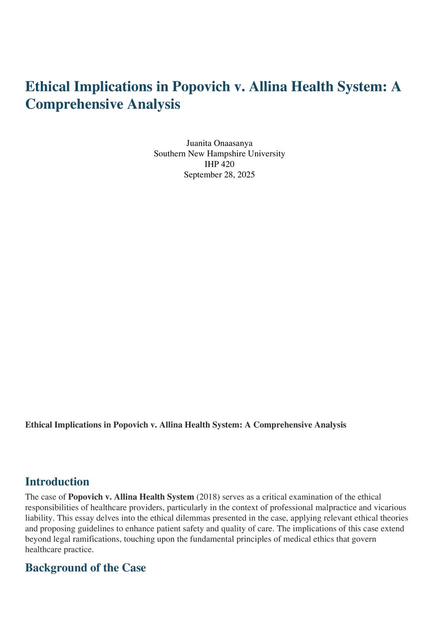 Ethical Implications in Popovich v. Allina Health System A Comprehensive Analysis - Page 1