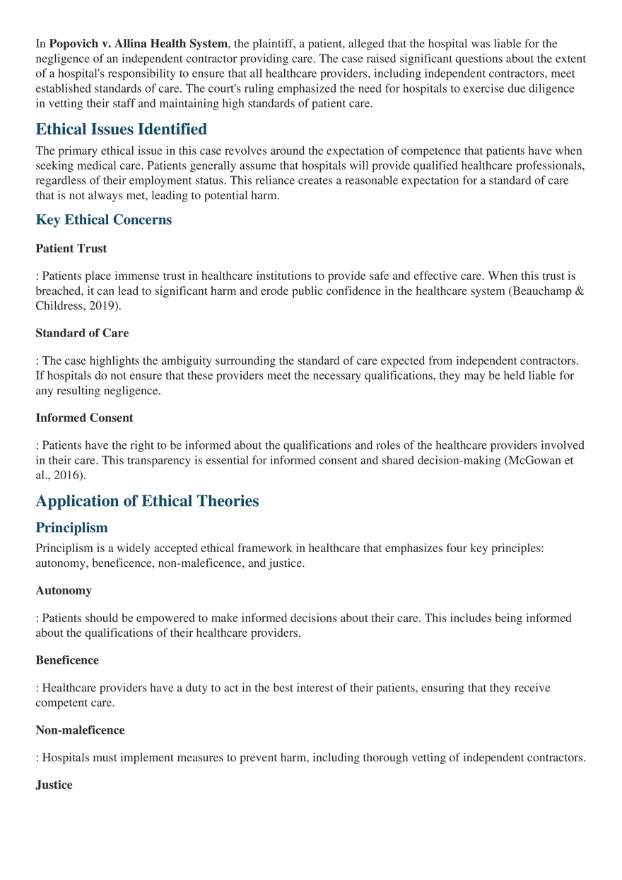 Ethical Implications in Popovich v. Allina Health System A Comprehensive Analysis - Page 2