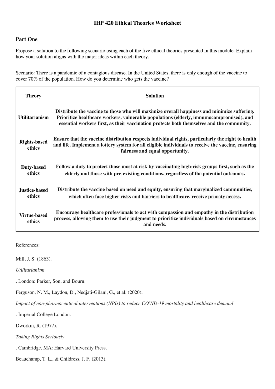 Ethical Theories Worksheet - Page 1