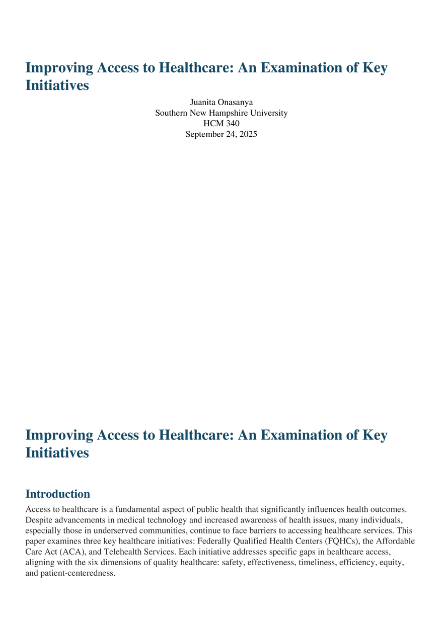 Improving Access to Healthcare An Examination of Key Initiatives - Page 1