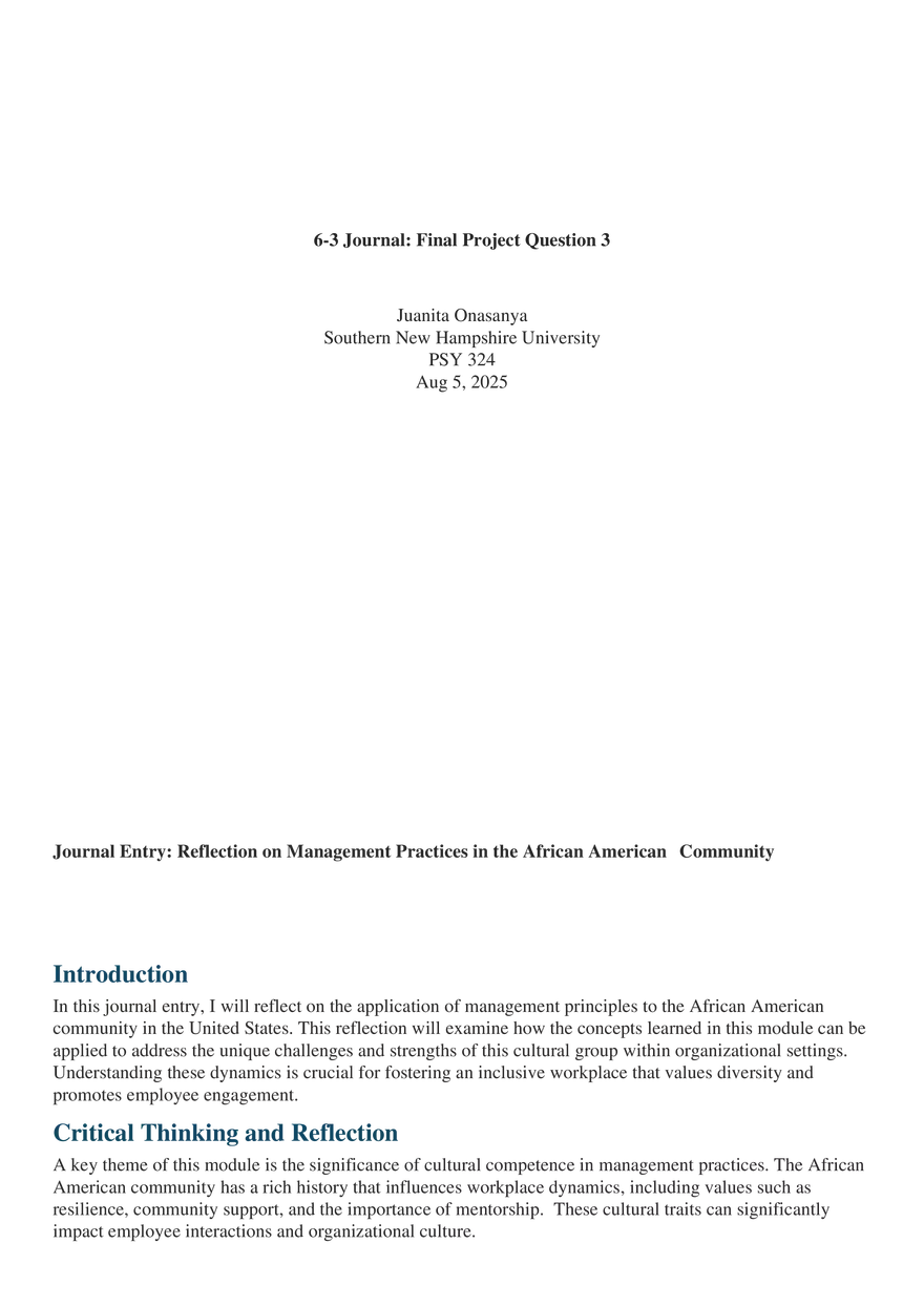 Journal Entry Reflection on Management Practices in the Afri - Page 1