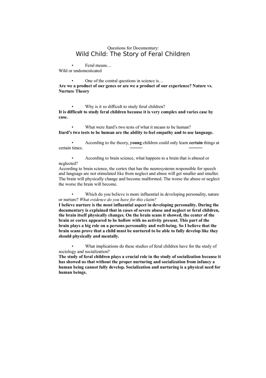 Feral Children Documentary Notes - Page 1