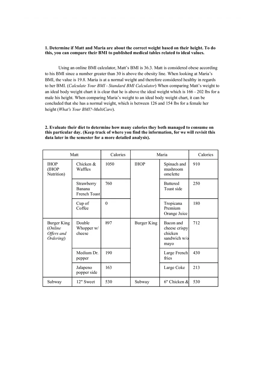 Body Mass Index (BMI) Comparison Matt vs. Maria - Page 1