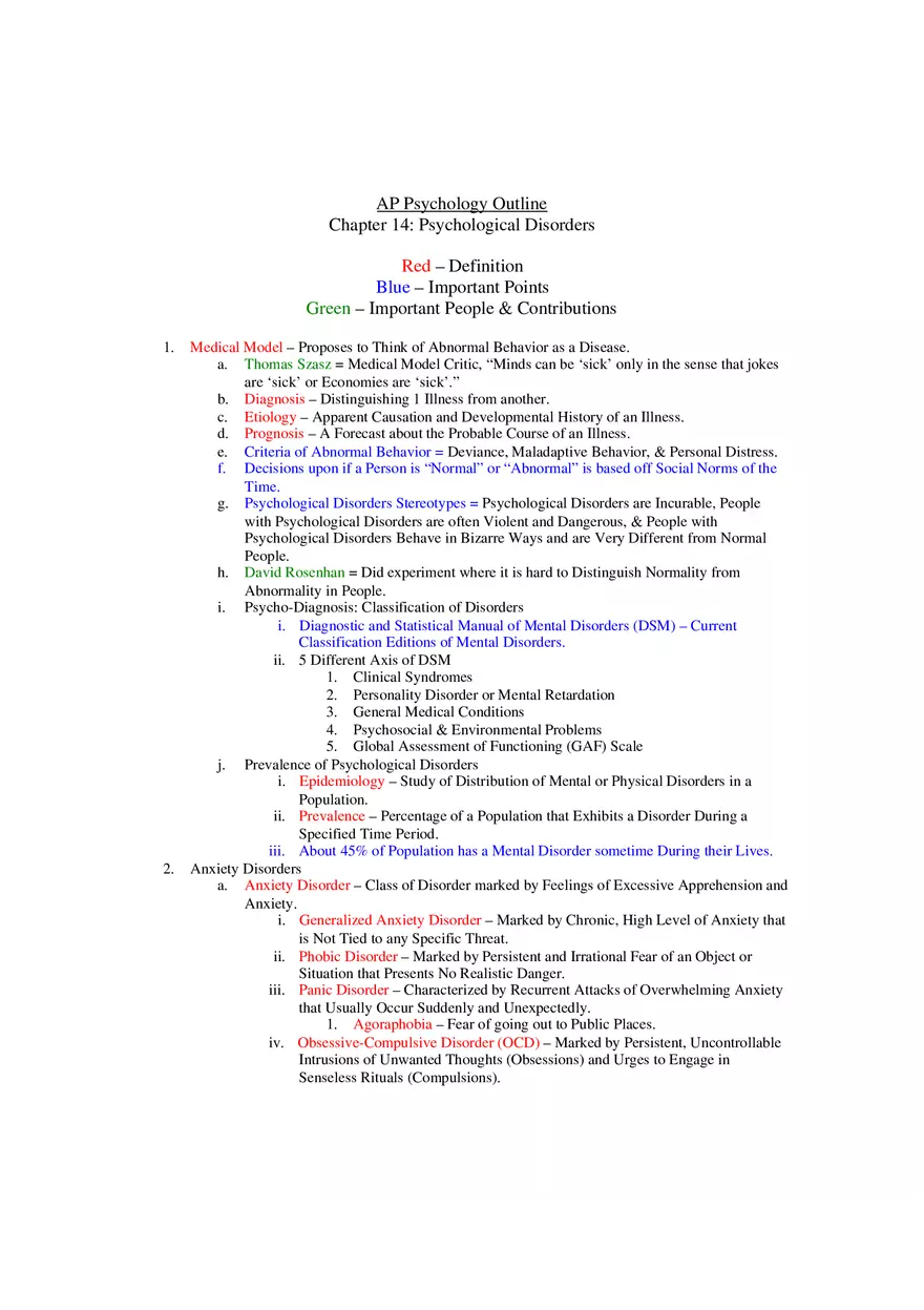 Ch.14 Outline Psychological Disorders - Page 1