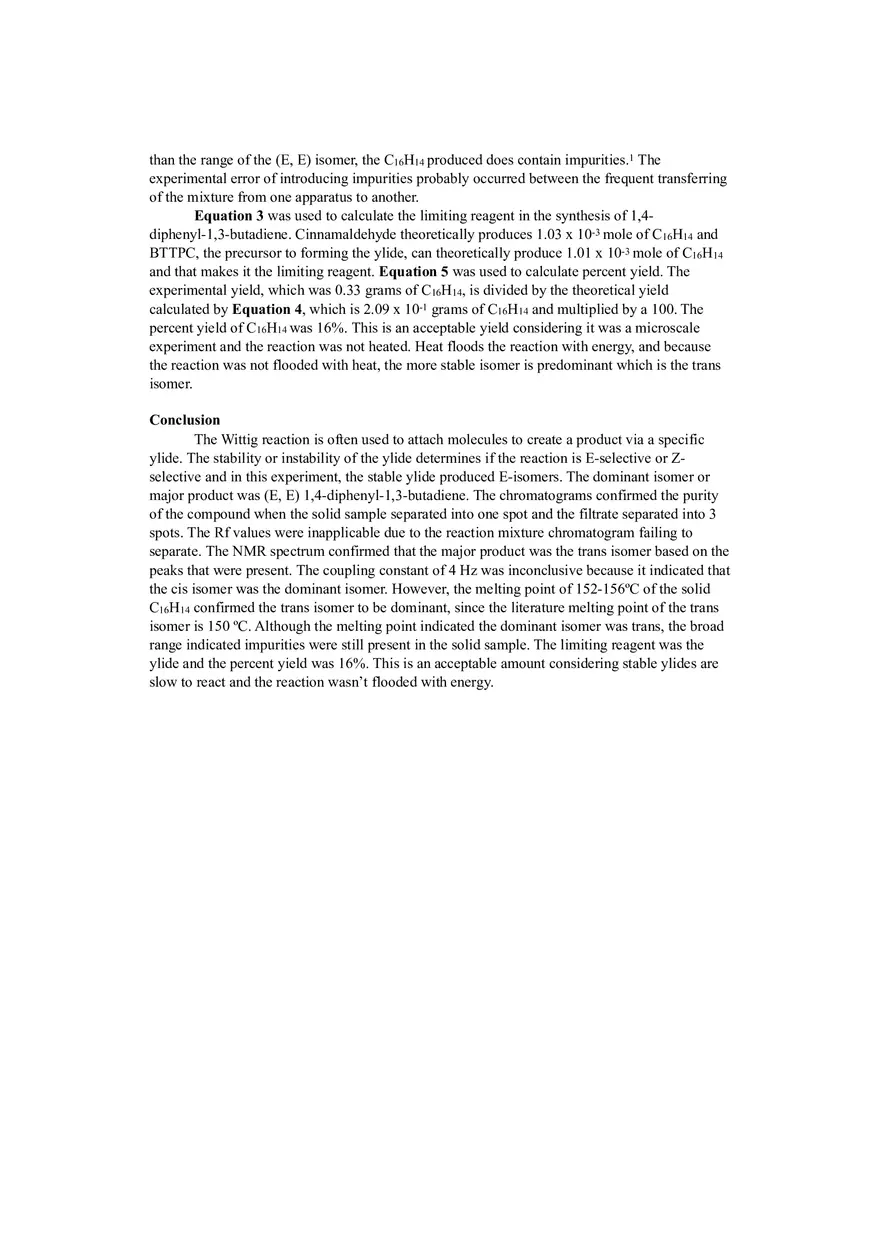 Lab Report - Synthesis Of 1,4-Diphenyl-1,3-Butadiene - Page 7