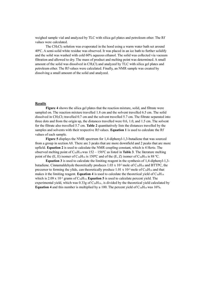 Lab Report - Synthesis Of 1,4-Diphenyl-1,3-Butadiene - Page 3