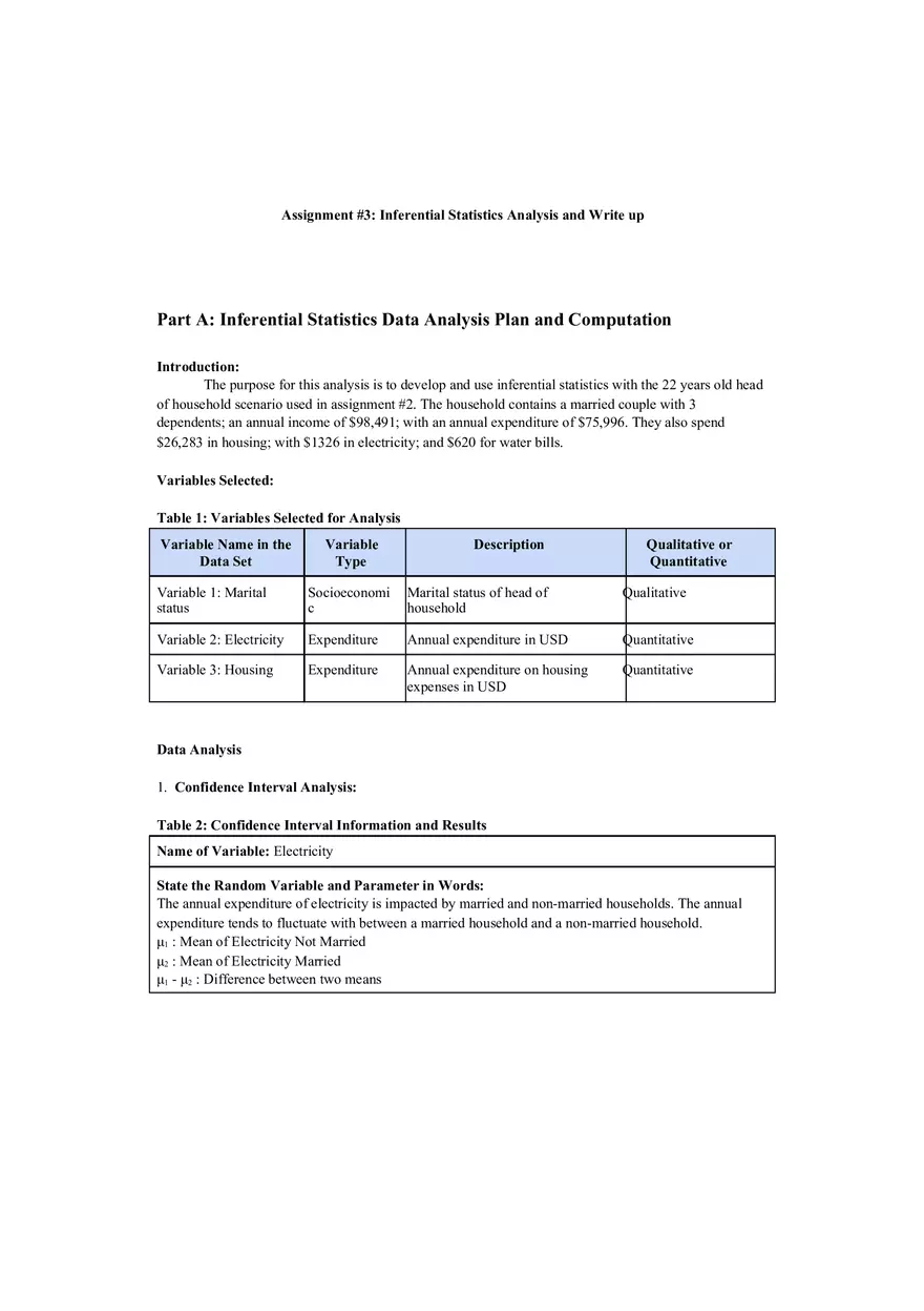 Assignment 3 Inferential Statistics Analysis - Page 1
