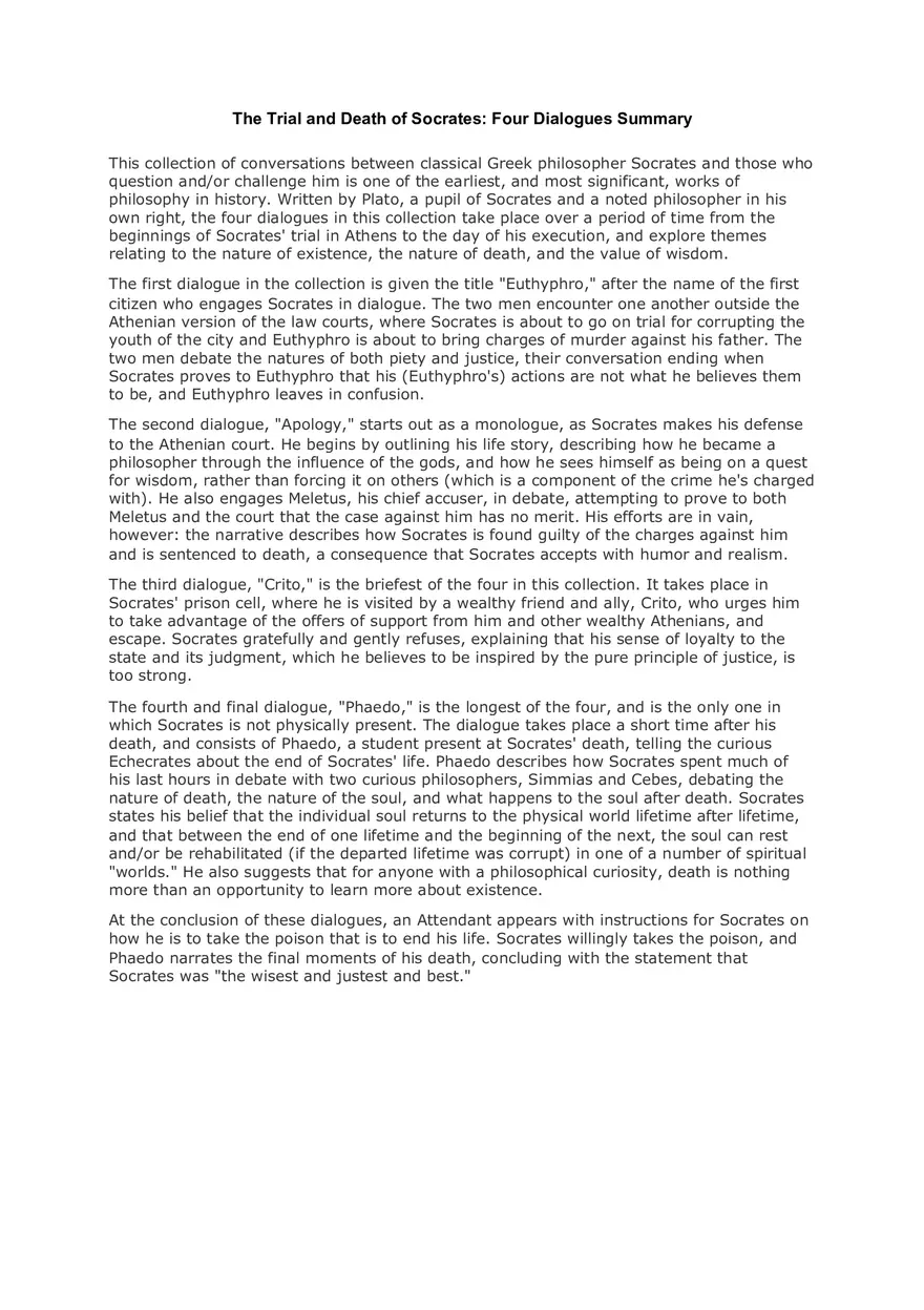 The Trial and Death of Socrates Four Dialogues Summary - Page 1