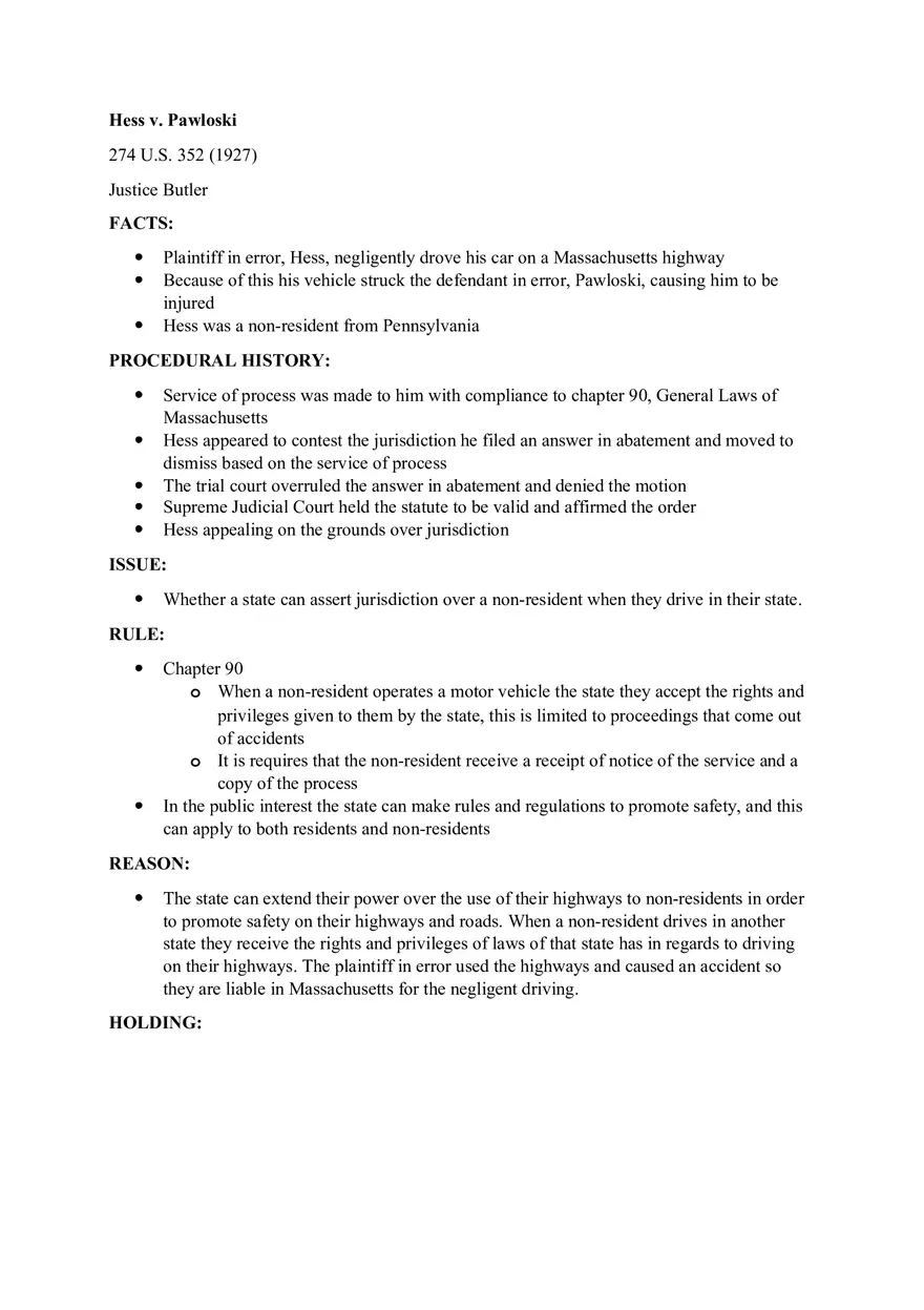 Hess v. Paw Case Brief - Page 1
