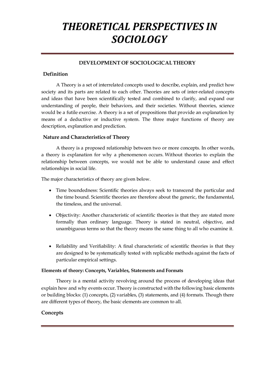 Theoretical Perspectives In Sociology Module 1 - Page 1