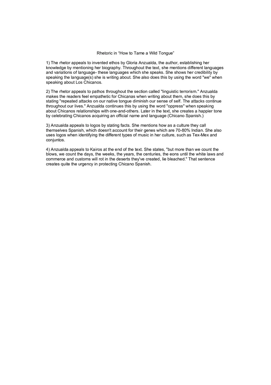 How to Tame a Wild Tongue - Rhetorical Analysis - Page 1