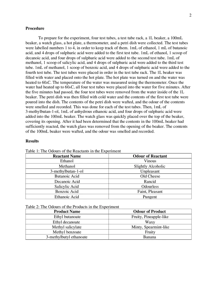 Synthesis of Esters Lab Report - Page 2