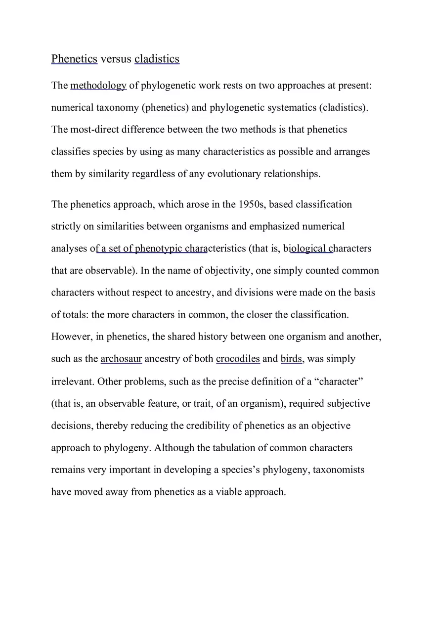Phenetics Versus Cladistics - Page 1