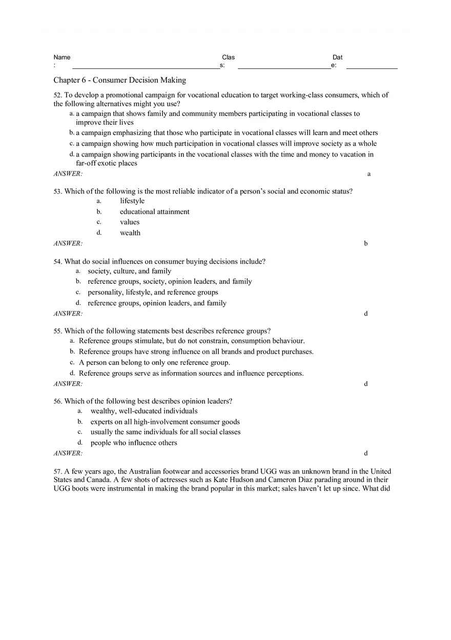 Consumer Decision Making Answers 2 - Page 1