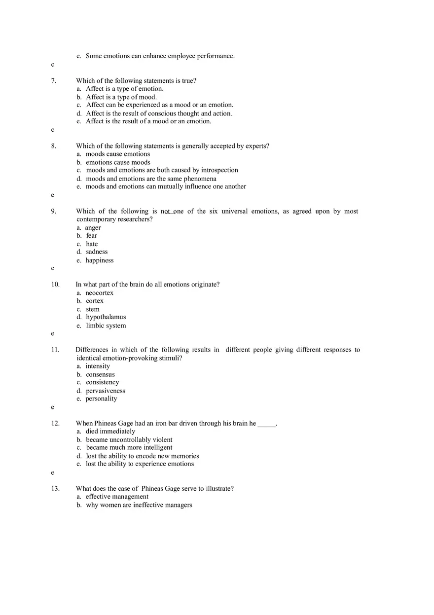 Emotions and Moods Answer Key - Page 2