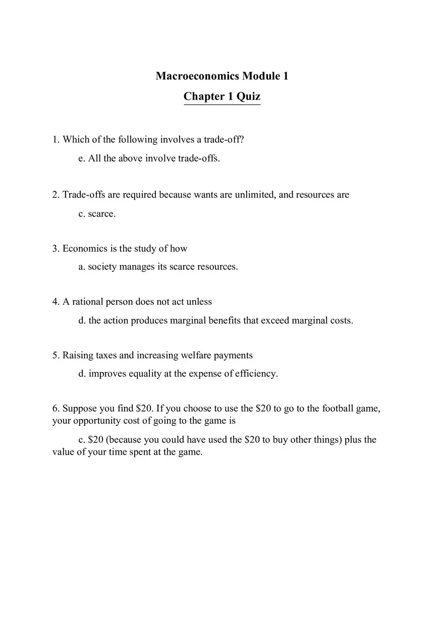 Chapter 1 Quiz Ten Principles of Economics - Page 1