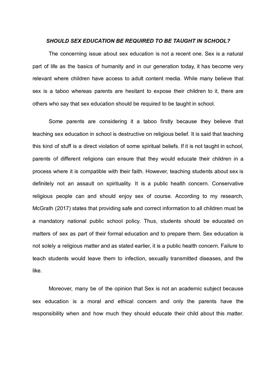 Concerning Issue About Sex Education Is Not - Page 1