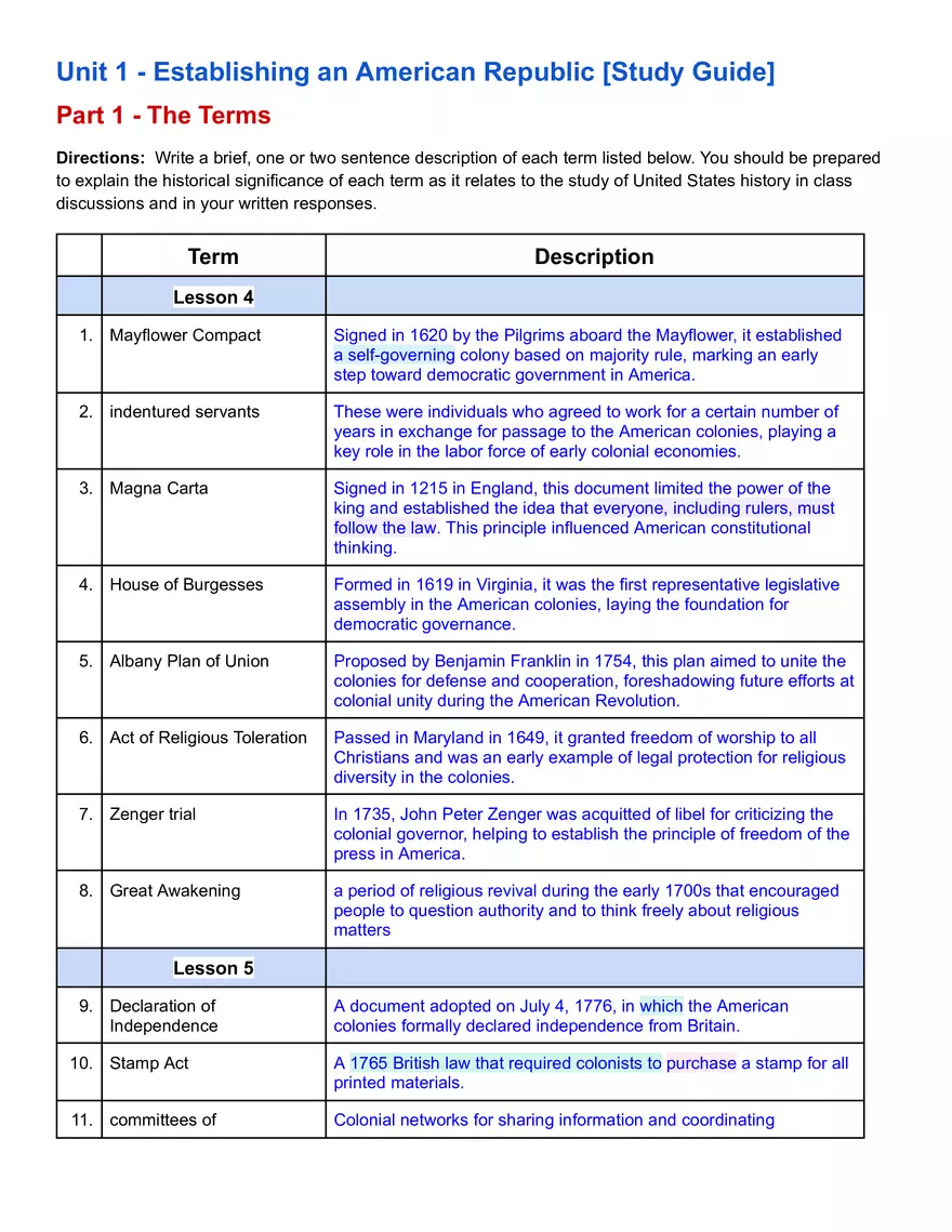 Unit 1 - Establishing an American Republic 2025 - Page 1