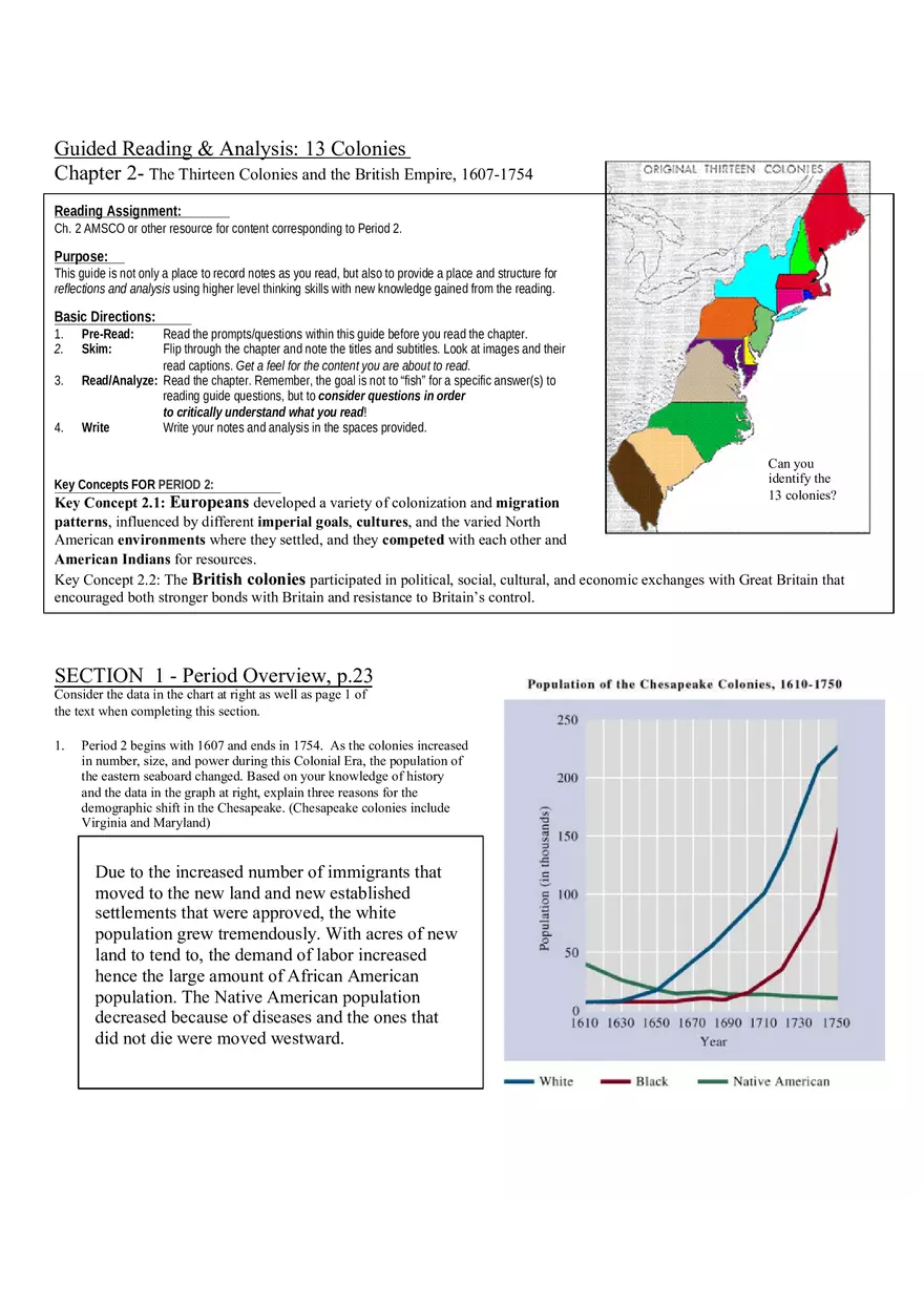 Guided Reading 13 Colonies - Page 1