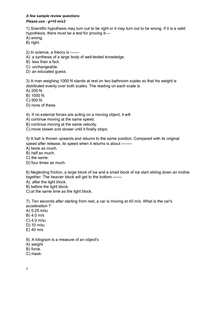 Basic Physics and Scientific Reasoning Quiz Answers - Page 15