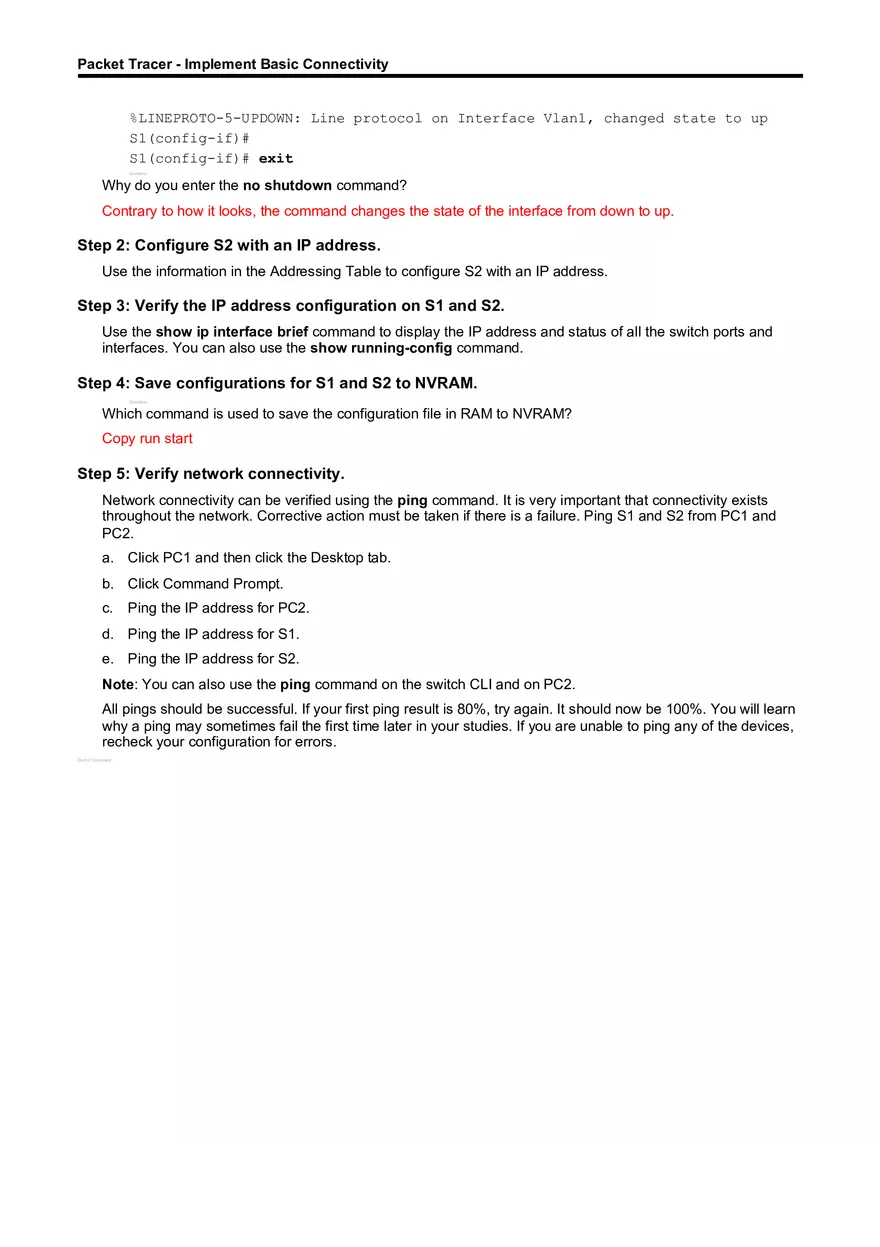 Packet Tracer - Implement Basic Connectivity - Page 3