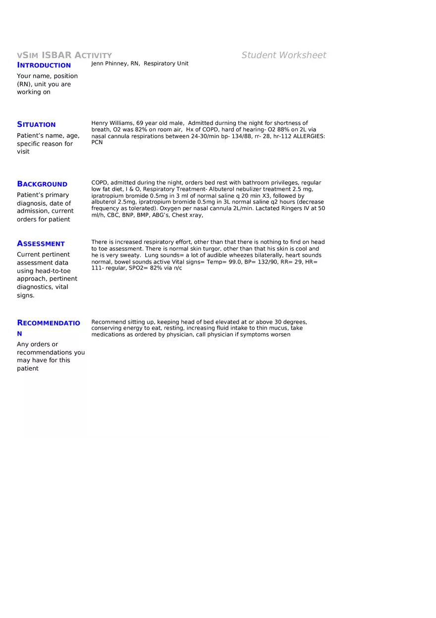 William Henry V Sim Clinical Packet With Answers - Page 13