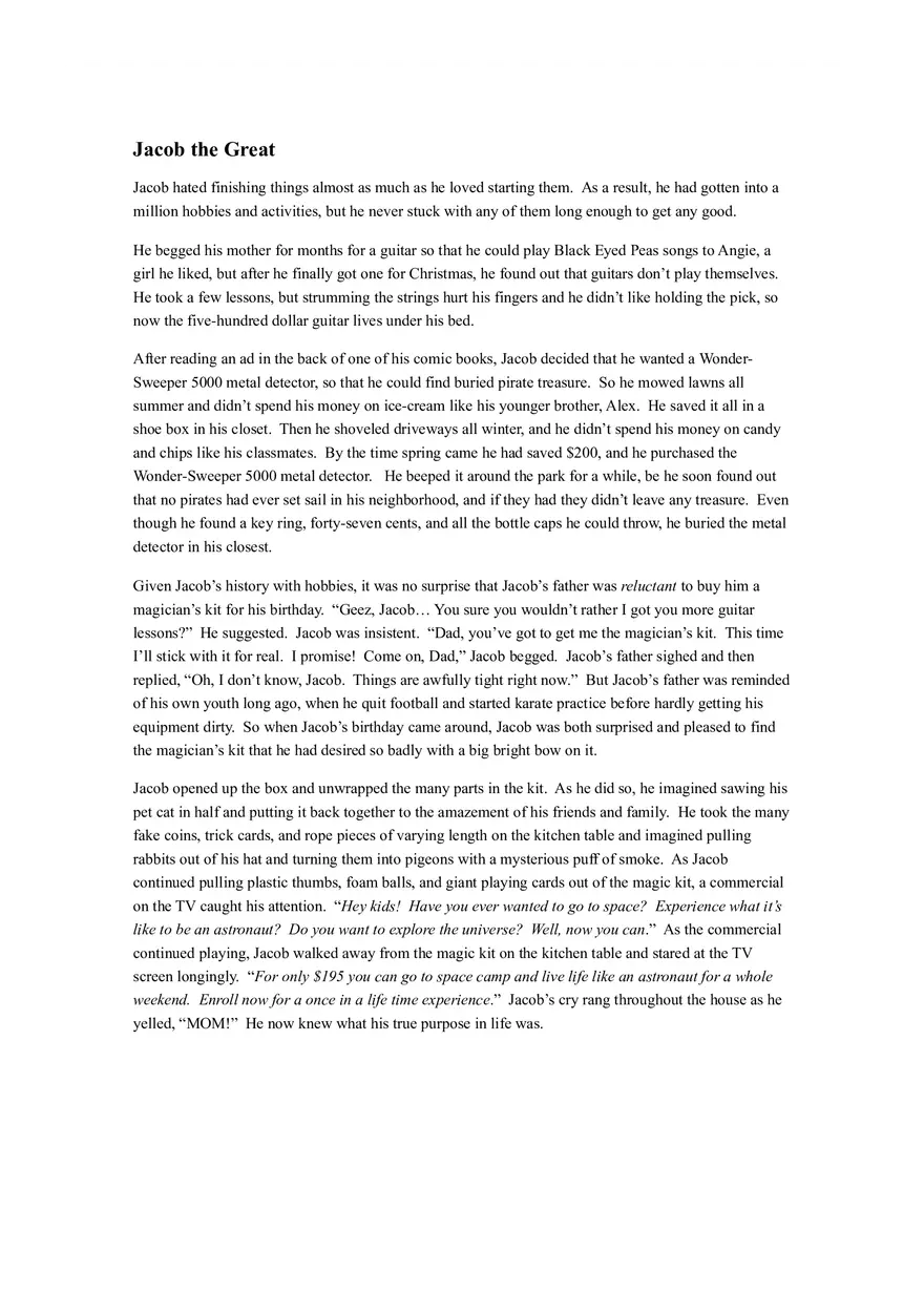 Jacob the Great Reading Comprehension - Page 1