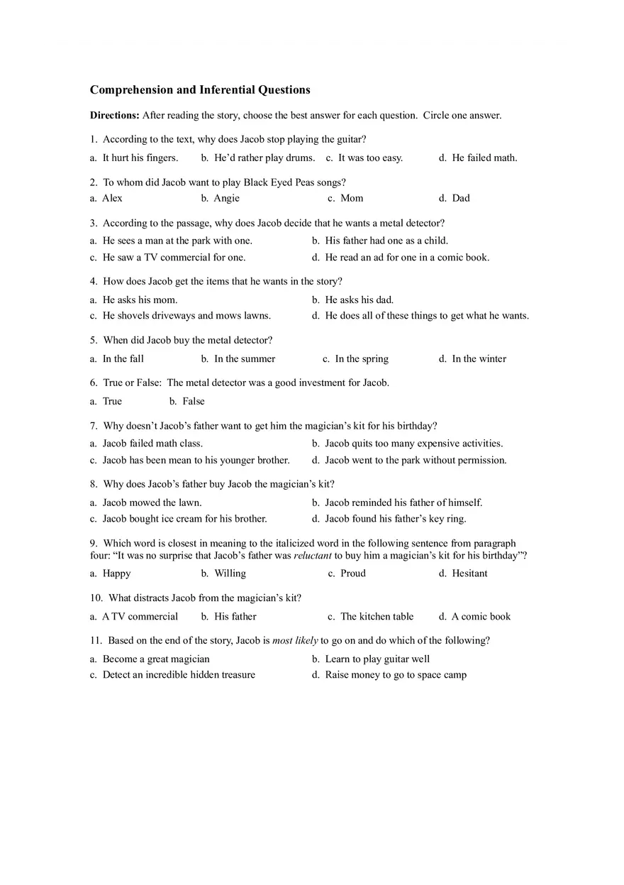 Jacob the Great Reading Comprehension - Page 2