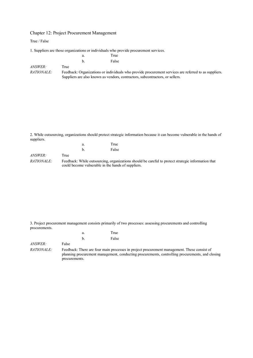 Chapter 12 Project Procurement Management Answer Key (1-42) - Page 1