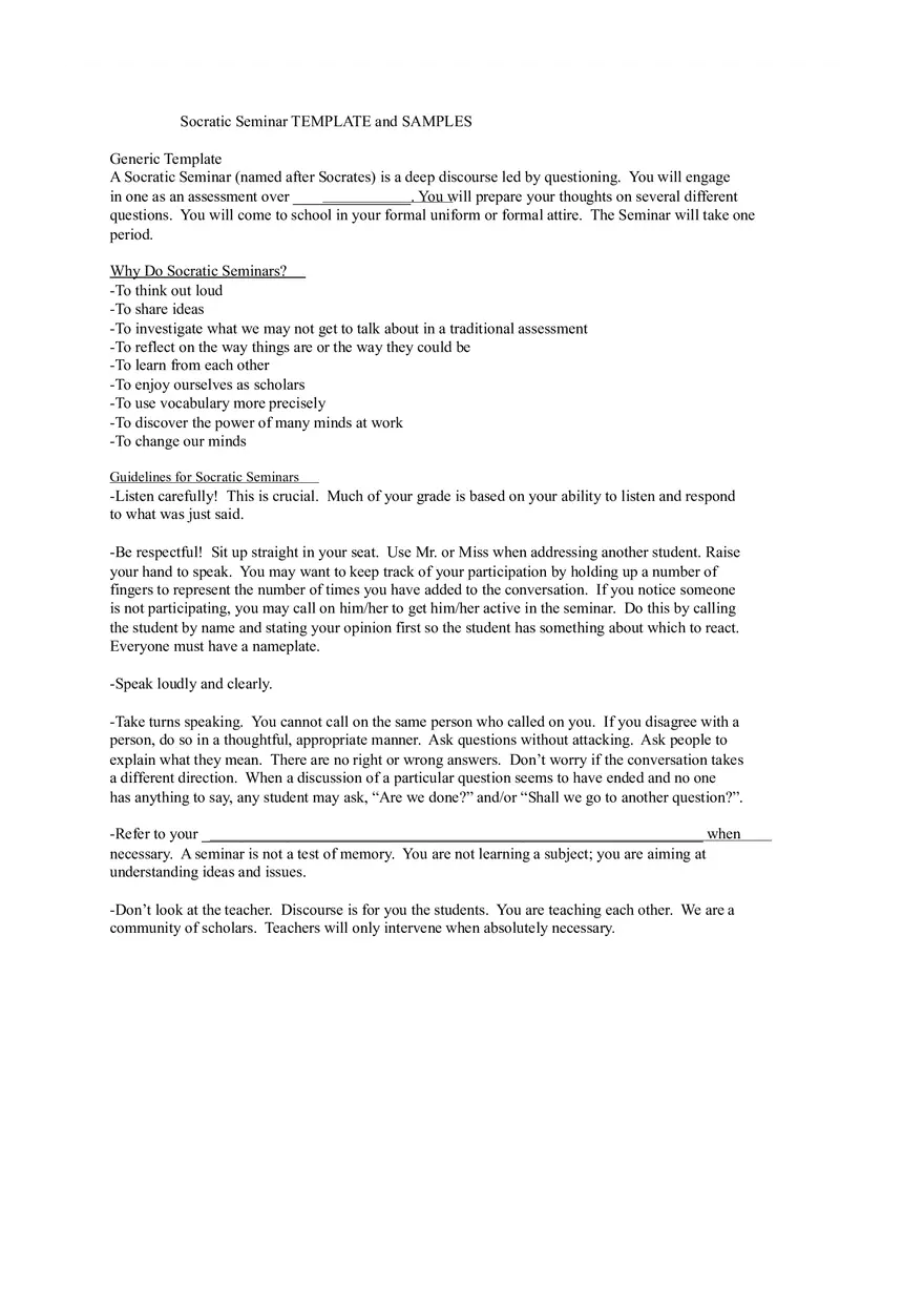 Socratic Seminar Template and Samples - Page 1