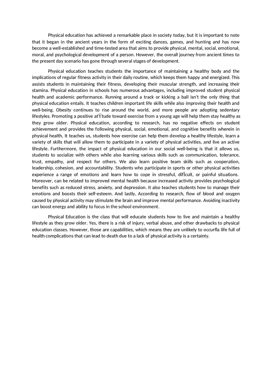 Essay - The Importance of Physical Education - Page 1