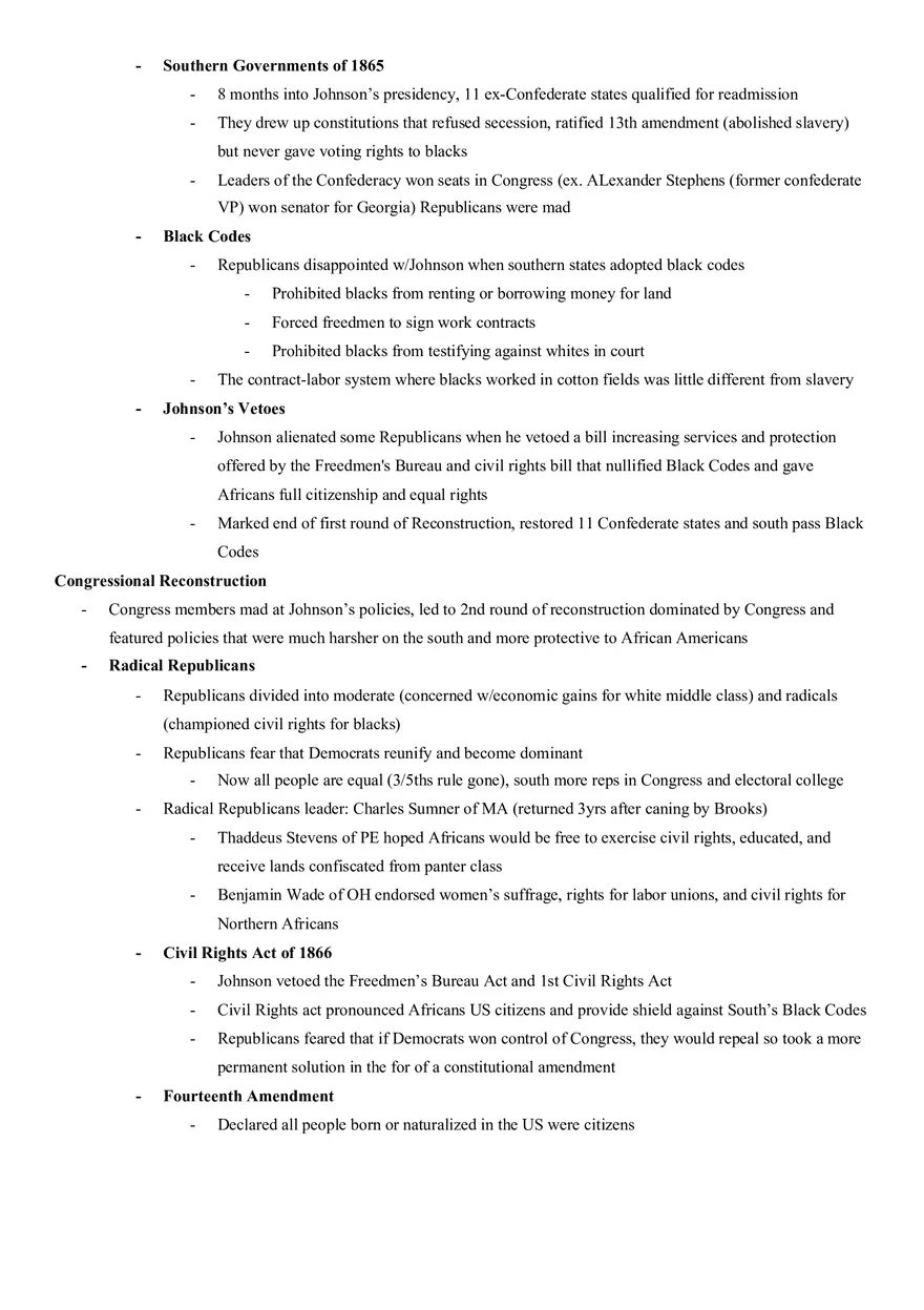 Reconstruction 1863-1877 Notes - Page 2