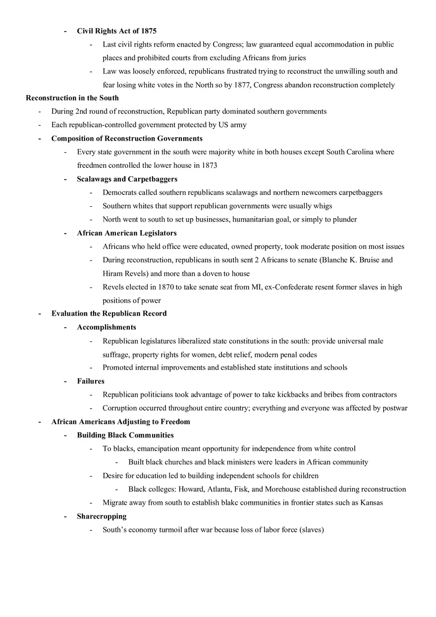 Reconstruction 1863-1877 Notes - Page 4