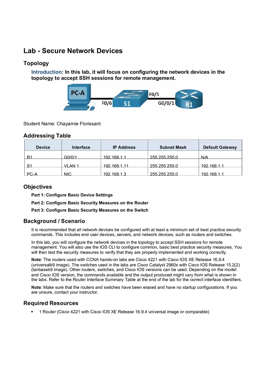 Lab - Secure Network Devices - Page 1
