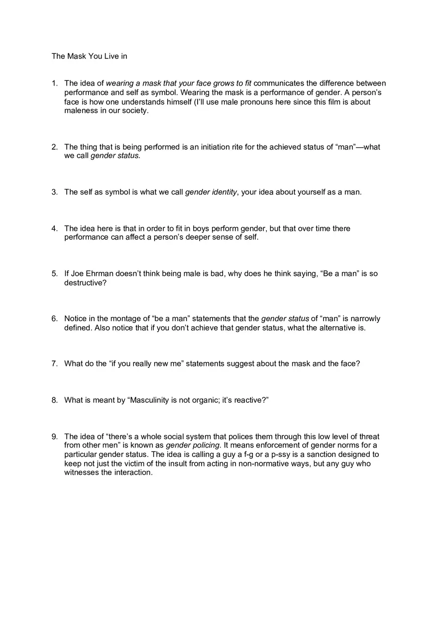 The Mask You Live in Study Guide - Page 1
