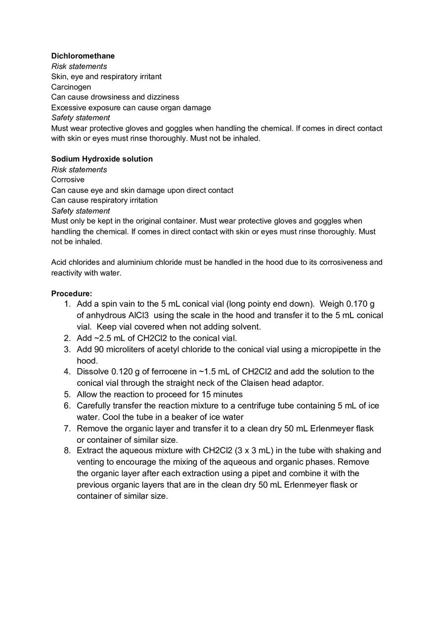 Experimental Organic Chemistry Experiment 5 - Lab Report - Page 3