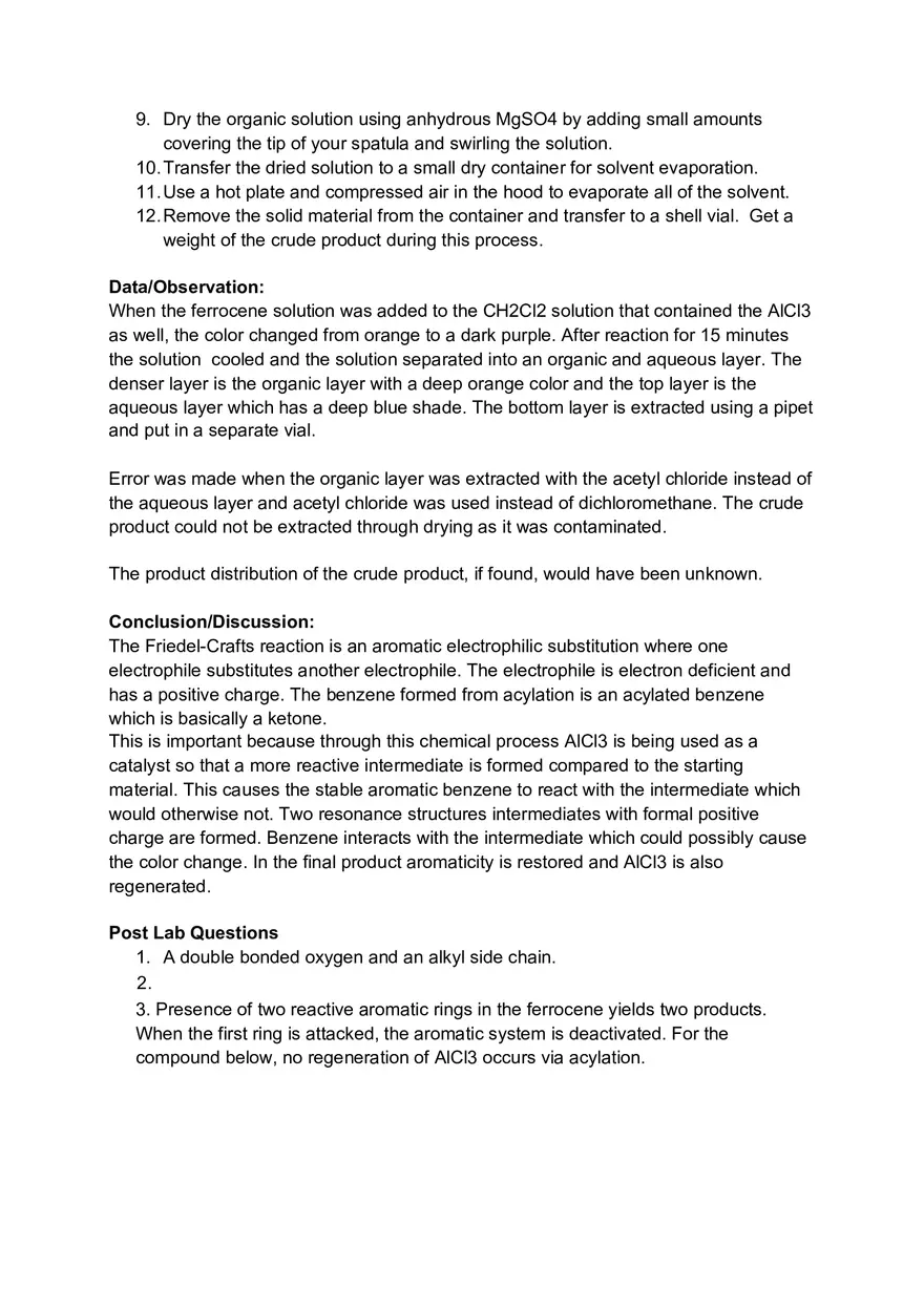 Experimental Organic Chemistry Experiment 5 - Lab Report - Page 4
