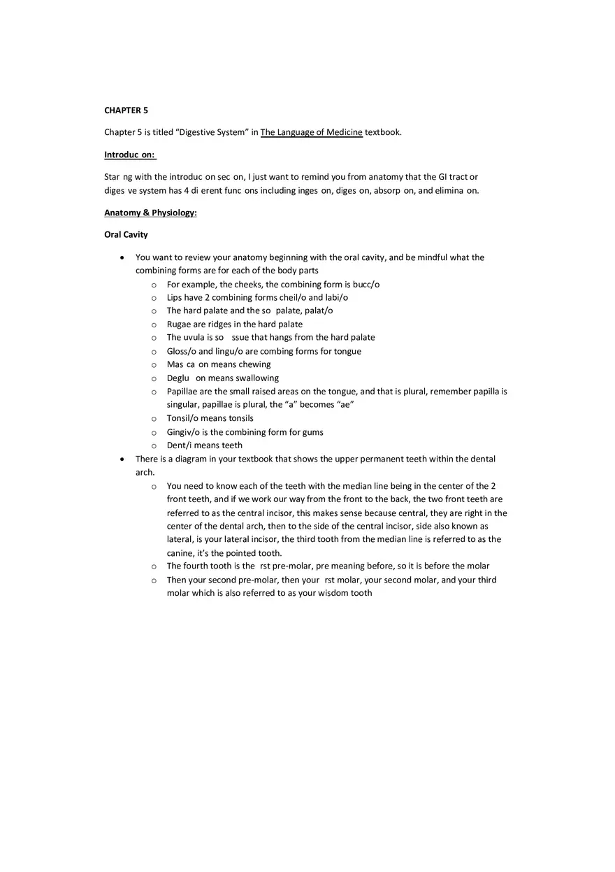 Chapter 5 Notes Digestive System - Page 1