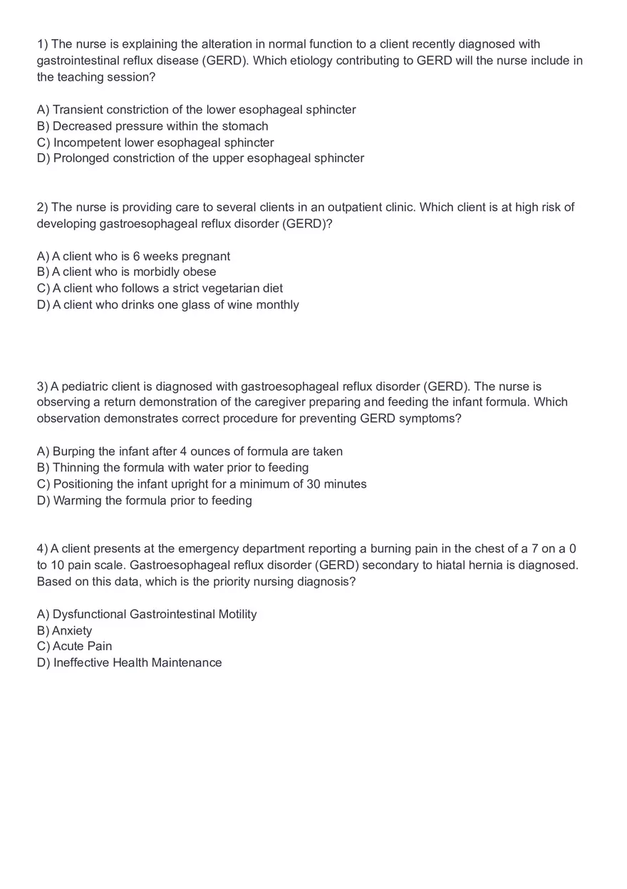 Gastroesophageal Reflux Disease Practice Test - Page 2