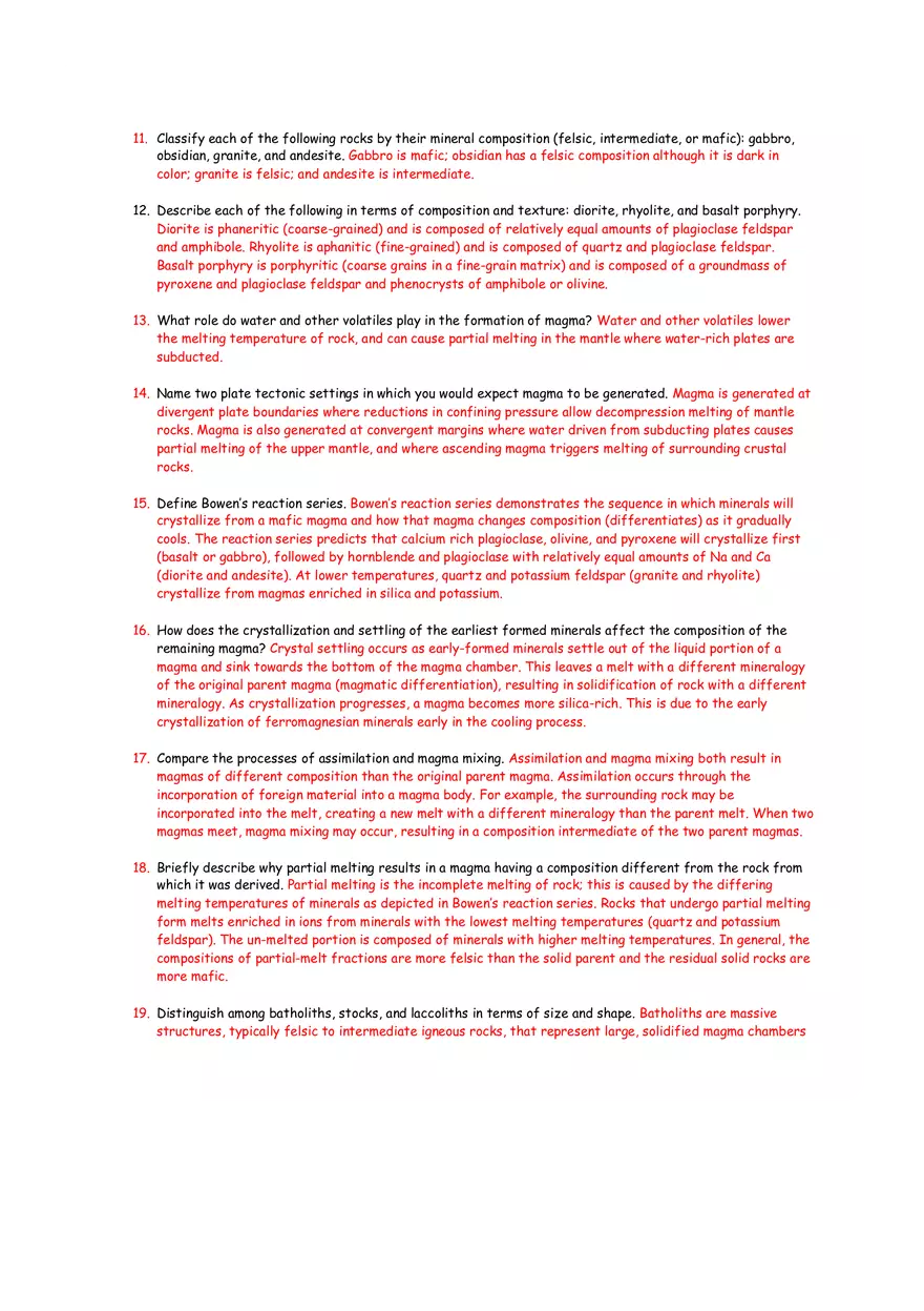 Assignment Igneous Rock Questions with Answers - Page 2