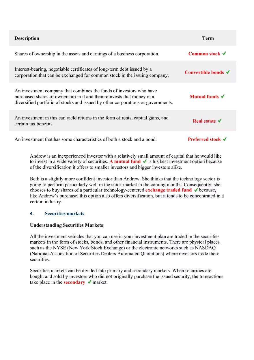 Vocabulary - Investment Planning Assignment - Page 2