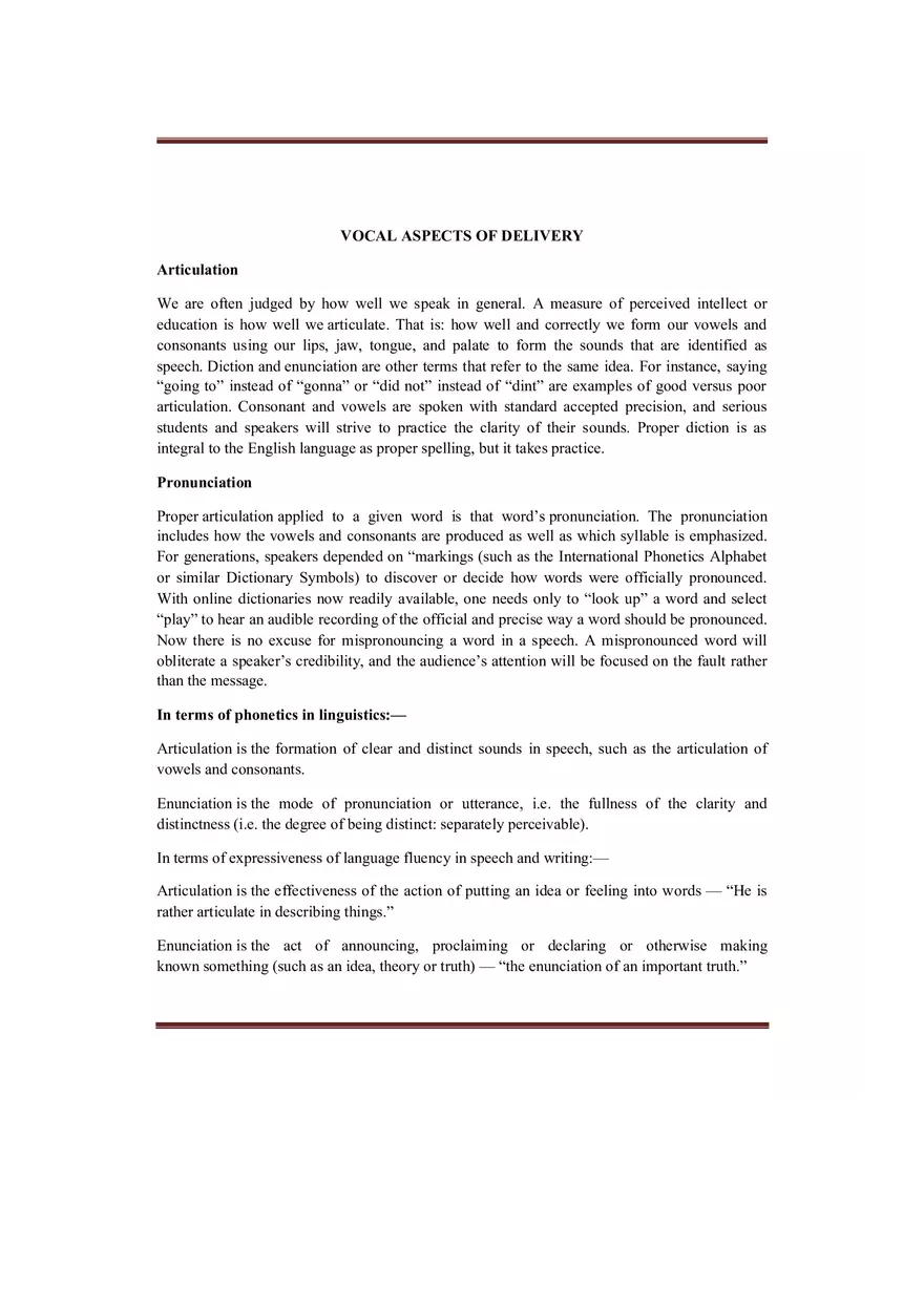 Define Enunciation, Articulation and Pronounciation in Rhetoric - Page 4