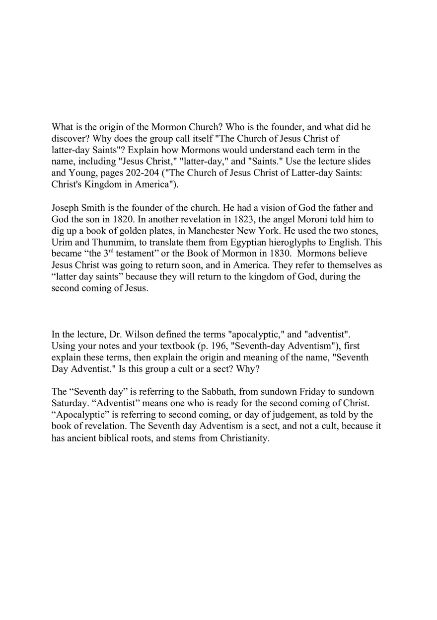 Mormon and 7th Day Adventist Church - Page 1